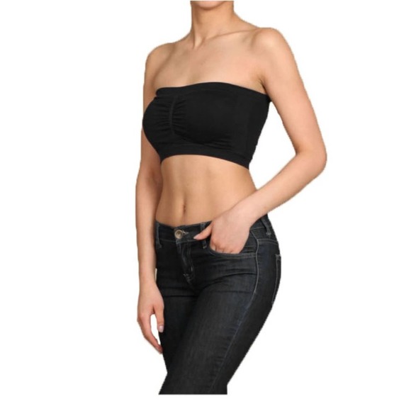 Bandeau Tube Top Seamless Built In Bra Stretch Black Padded Casual NWT - Picture 1 of 4